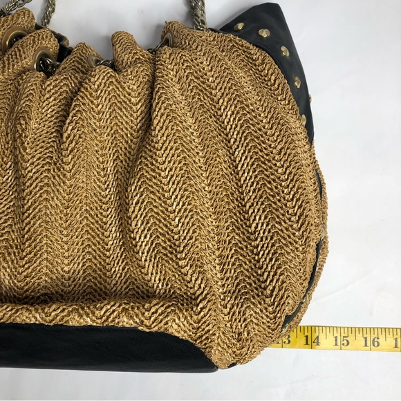 Olivia & Joy Beige Woven Black Leather Gold‎ Hardware Chain Purse - Picture 13 of 16